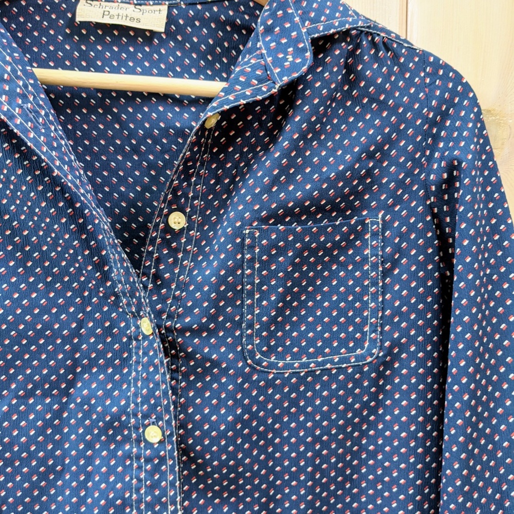 Vintage Navy Square Dot Mod Style Button-Up Shirt Dress - Picture 4 of 6